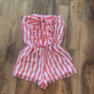 Coral striped romper